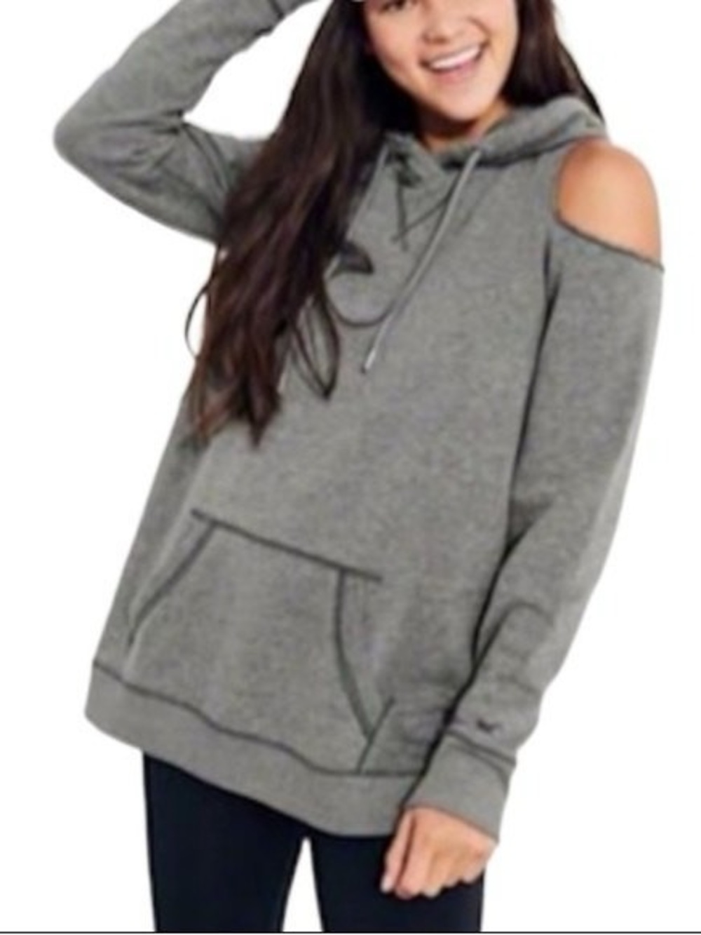 Hollister Gray Cold-Shoulder Pullover Hoodie